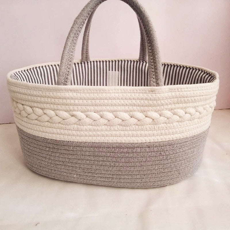 Panier de Rangement Portable en Corde de Coton pour Couches Bébé