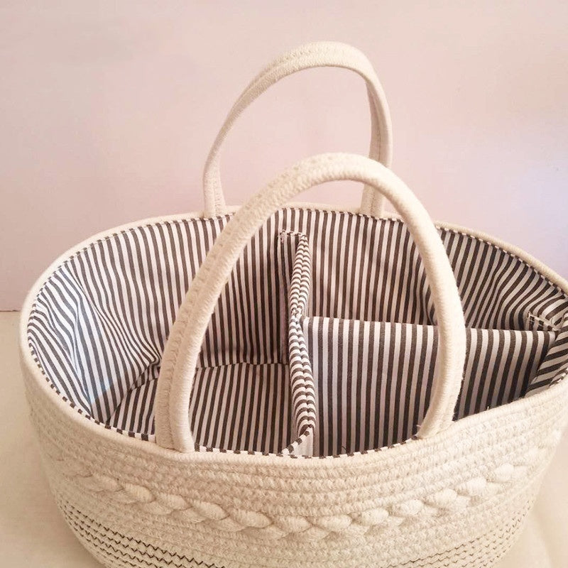 Panier de Rangement Portable en Corde de Coton pour Couches Bébé