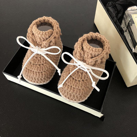 chaussons bébé tricot lanières cuir - Trendy Boutic