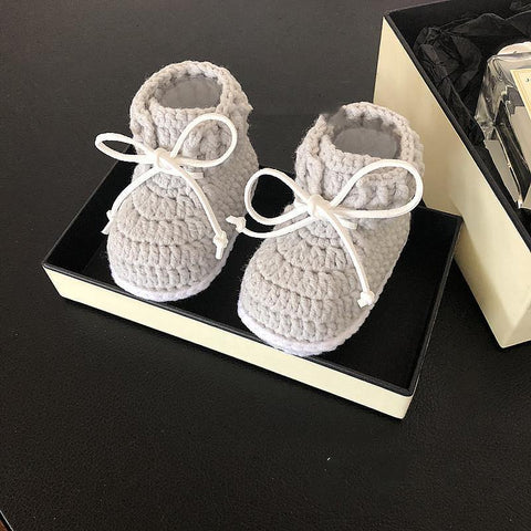 chaussons bébé tricot lanières cuir - Trendy Boutic