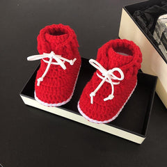 chaussons bébé tricot lanières cuir - Trendy Boutic
